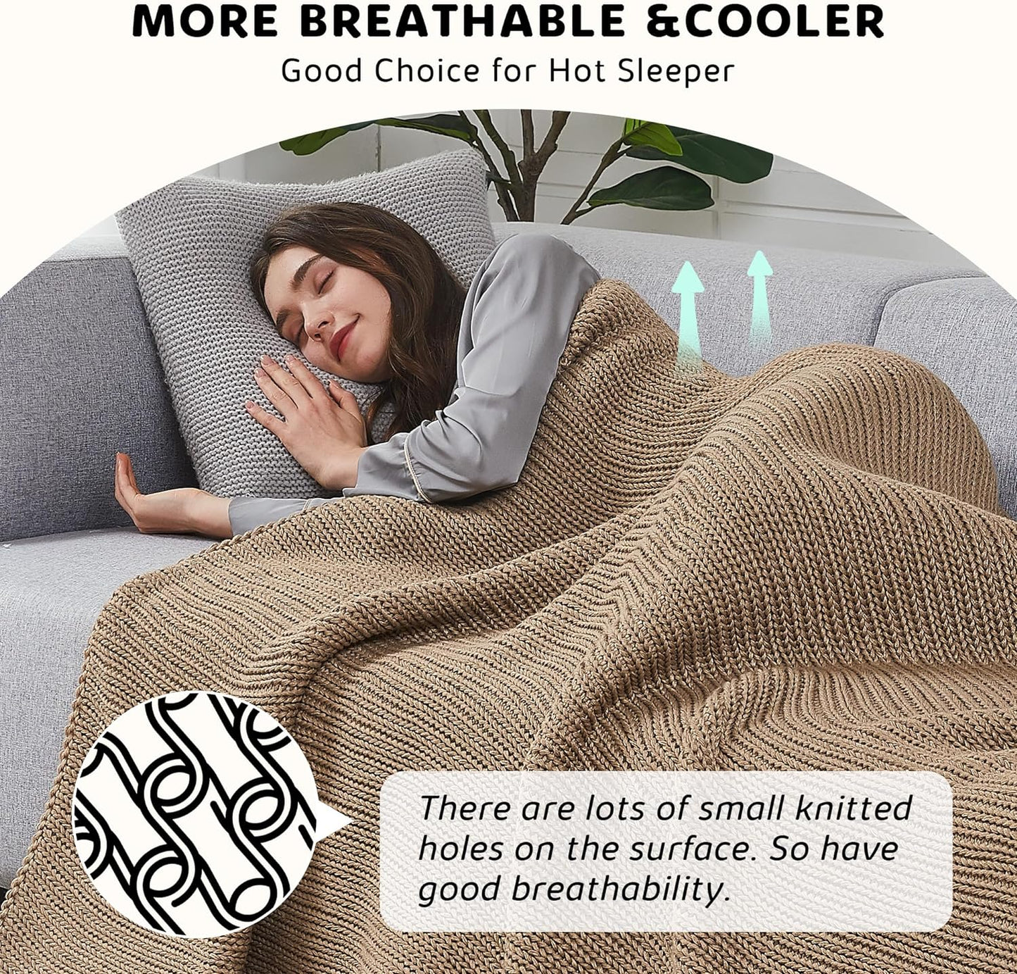 L'AGRATY Knitted Weighted Blanket - 48"x72" 12lbs Cooling Chunky Knit Heavy Blanket for Adults Braided Crochet Throw Thick Cable Yarn Knit Decorative No Beads Evenly Weighted Machine Washable