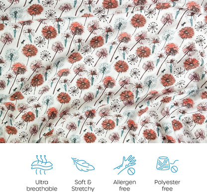 Quiggly Travel Crib Sheets for Guava Lotus, 2 Pack Organic Cotton Jersey Knit, Vibrant Feather & Dandelion Patterns - Fits Crib Mattress for Boys & Girls