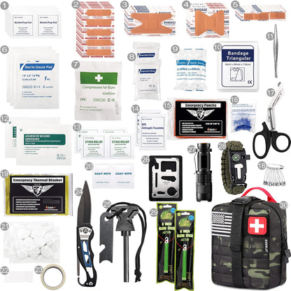 EVERLIT 250 Pieces Survival First Aid Kit IFAK EMT Molle Pouch Survival Kit Outdoor Gear Emergency Kits Trauma Bag for Camping Boat Hunting Hiking Home Car Earthquake and Adventures