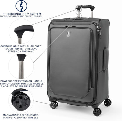 Travelpro Crew Classic Lightweight Softside Expandable Checked Luggage, 8 Wheel Spinner Suitcase, TSA Lock, Men and Women, Checked Large 29-Inch, Titanium Grey