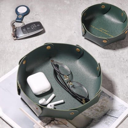 Leather Valet Trays,Premium Catchall Trays,Jewelry Trays, Folding Travel Organizer,Decorative Desk Organizer for RPG Game Players, Office/Home Organization Baskets(2PCS) (Green)