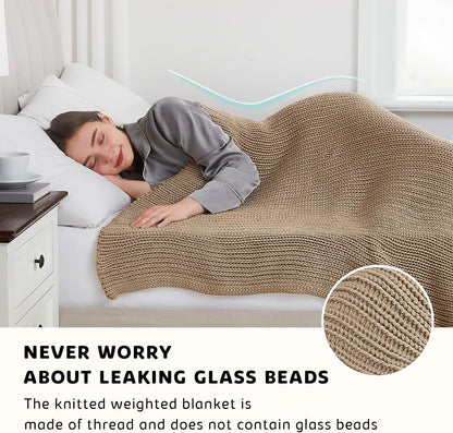 L'AGRATY Knitted Weighted Blanket - 60"x80" 15lbs Cooling Chunky Knit Heavy Blanket for Adults Braided Crochet Throw Thick Cable Yarn Knit Decorative No Beads Evenly Weighted Machine Washable