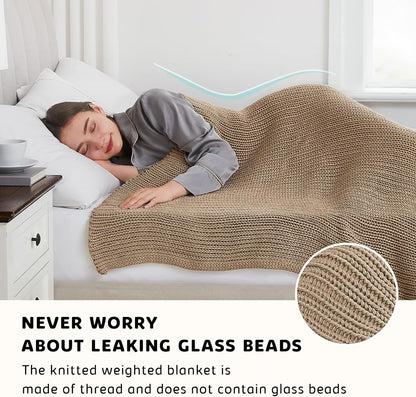 L'AGRATY Knitted Weighted Blanket - 60"x80" 20lbs Cooling Chunky Knit Heavy Blanket for Adults Braided Crochet Throw Thick Cable Yarn Knit Decorative No Beads Evenly Weighted Machine Washable