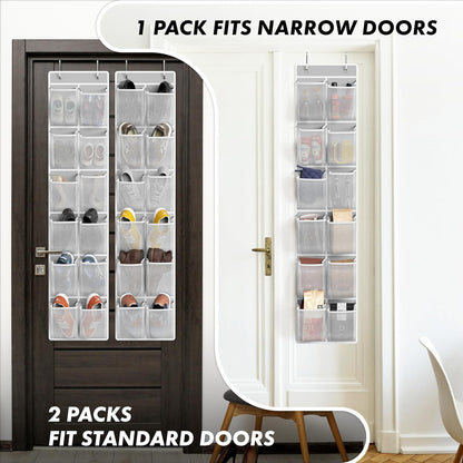 Simple Houseware 24 Pockets - 2PK 12 Large Pockets Over Door Hanging Shoe Organizer, Grey