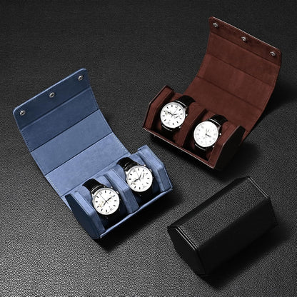 Oirlv Luxury Hexagonal Leather Watch Travel Case Watch Organizer Case for Men Portable Jewelry Storage Roll Organizer(2-Slot,Brown)