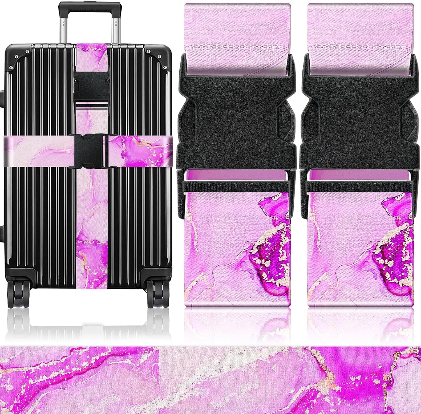 Slohif Luggage Straps for Suitcases Travel Belt Accessories Luggage Connector Identifiers Over Handle with Buckle Unique Nylon Adjustable Strap for Sleeping Bag Car Seat Deep Purple Marble (2 Pack)