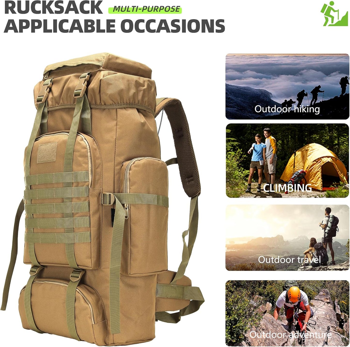 King'sGuard 70L Camping Hiking Backpack Tactical Backpack Military Molle Rucksack Backpack for Outdoor