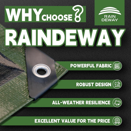 16x20 Feet Tarp Waterproof,9Mil Thick,Finished Size Tarps,UV Resistant,Durable,Multipurpose Poly Tarp Cover with Metal Grommets and Reinforced Edges,Green/Black by RAINDEWAY