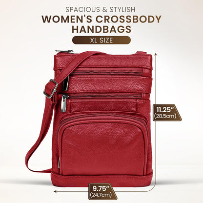 Krediz leather Crossbody Purses for Women, Multi Pocket Crossbody Purse with Adjustable Strap, Soft & Durable Leather Purse