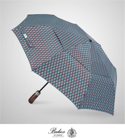 Balios Travel Folding Umbrella with Real Wood Handle Auto Open Close Vented Windproof Canopy - Designed in UK