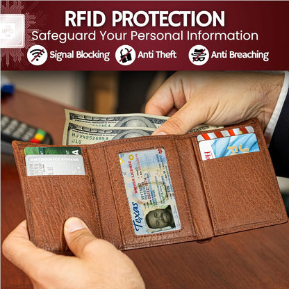 BULL GUARD Leather Trifold Wallets For Men with ID and RFID Blocking Great For Work, Sports, Outdoors