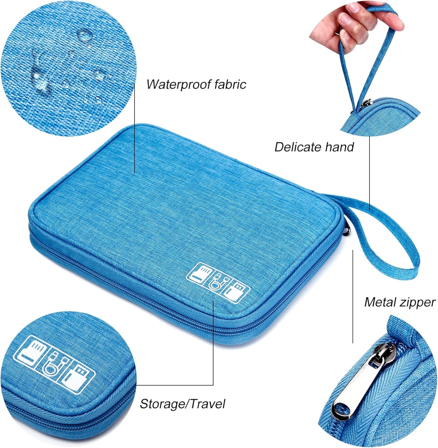 CILLA Travel Cord Organizer Case, Portable Waterproof Storage Bag for Charger, Cord, USB, Power Bank, Earphone, SD Card, Travel Essentials