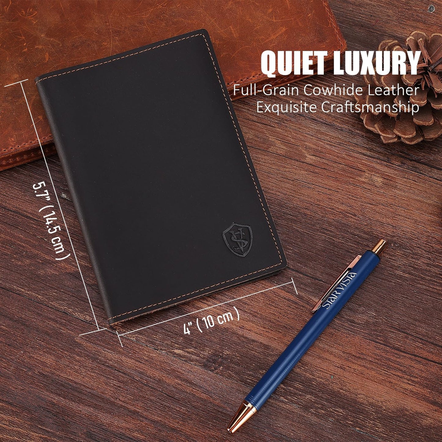 STAR VISTA Albatross Leather Travel Passport Holder, Minimalist Design, Full Grain Leather Case for Women and Men - Slim Passport Wallet, Bifold, RFID Blocking, Dark Chocolate