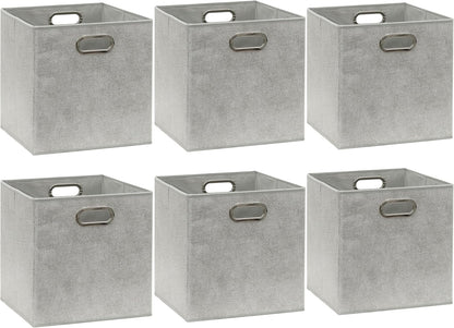 SIMPLE HOUSEWARE 11-Inch Collapsible Fabric Cube Storage Bin with Handles, Printed Design, 6 Pack, Gray