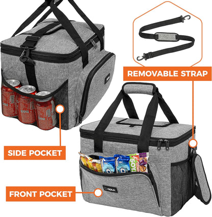 OPUX Soft Cooler Bag, Insulated Collapsible Lunch Cooler Tote for Men Work Camping Beach Travel, Portable Soft Sided Leakproof Waterproof Large Lunch Bag Box with Shoulder Strap 40 Cans, Heather Gray