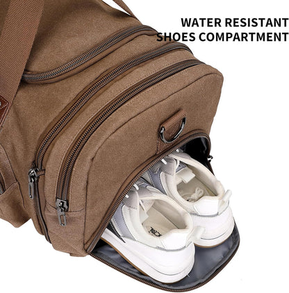 WITZMAN Mens Duffle Bags for Traveling Canvas Weekender Travel Bag Expandable Overnight Bag Carry on Bag(A8007 Brown)