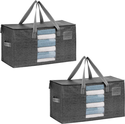 VENO 2 Pack Moving Bags, Comforter and Blanket Storage Bags for Closet, Moving Boxes, Boxes with Lids Alternative, College Dorm Packing Supplies, Foldable Heavy-Duty Tote with Window (Gray, 2 Pack)