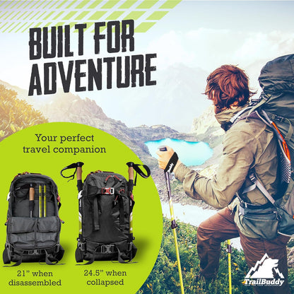 TrailBuddy Trekking Poles - Lightweight, Collapsible Hiking Poles for Snowshoe & Backpacking Gear - Pair of 2 Walking Sticks for Hiking, 7075 Aluminum with Cork Grip