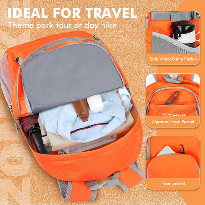 ZOMAKE Lightweight Packable Backpack 30L, Foldable Hiking Backpacks Water Resistant Compact Folding Daypack for Travel(Orange)