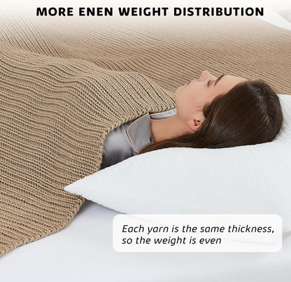 L'AGRATY Knitted Weighted Blanket - 50"x60" 10lbs Cooling Chunky Knit Heavy Blanket for Adults Braided Crochet Throw Thick Cable Yarn Knit Decorative No Beads Evenly Weighted Machine Washable