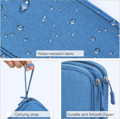 FYY Electronic Organizer, Travel Organizer Bag Pouch, Electronic Accessories Carry Case, Portable Waterproof Double Layers All-in-One Storage Bag for Cable, Cord, Charger, Phone, Earphone, Cyan