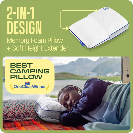 Camping Pillow: Dual Cover, Memory Foam Travel Pillow, Medium Firm Camp Pillow, Camping Pillows for Sleeping, 5 Layers for Support, Small Travel Pillow,Small Portable Pillow 10x16 Inches (White)