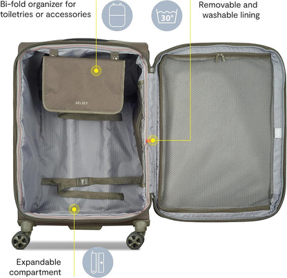 DELSEY PARIS Helium DLX Softside Expandable Luggage with Spinner Wheels, Navy Blue, Checked-Medium 25 Inch