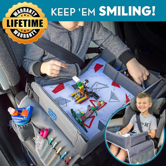 Kenley Kids Travel Tray, Toddler Car Seat Lap Tray, Road Trip Essentials Activity Table (Pink/Gray)