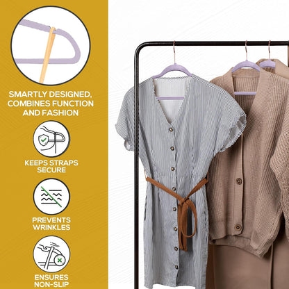 Premium Velvet Hangers 50 Pack Ultra Thin Non Slip Adult Felt Space Saving Suit Hanger for Closet Heavy Duty Coat Pants Jackets Dress Hangers 360° Swivel Hook Hold Upto 10 lbs Purple Hangers