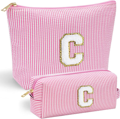 YOOLIFE Preppy Makeup Bag for Women - Personalized Cute Makeup Pouch for Girlfriend Bridesmaid Wife | Cosmetic Travel Toiletry Bag for Friend | Birthday Gift Idea for Her Mom Preppy Stuff Pink C