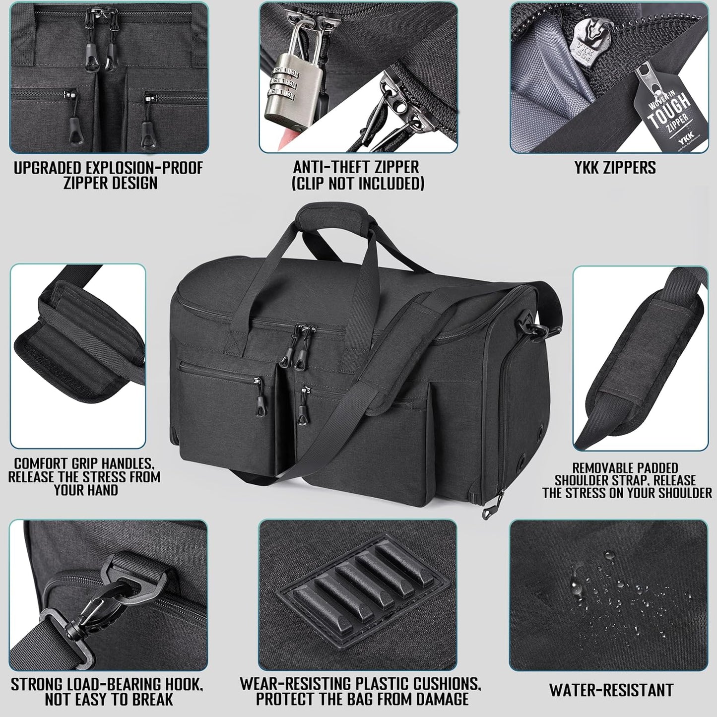 Convertible Garment Duffel Bag with Mesh Storage Bag, Water-Resistance Carry On Garment Bag with Suit Compartment, 2 in 1 Hanging Suit Travel Bag (Black)