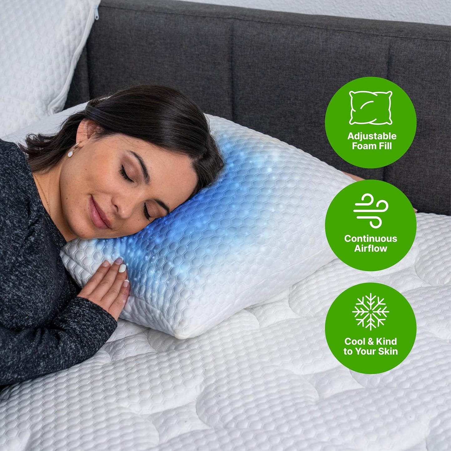 GhostBed Shredded Memory Foam Pillow with Adjustable Gel Memory Foam and Cooling Breathable Cover - Queen Size Shredded Memory Foam Pillows CertiPUR-US Certified 1-Pack