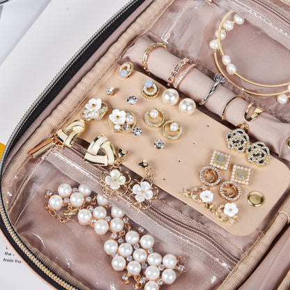 NISHEL Travel Jewelry Case, Holiday Organizer for Necklaces, Earrings, Rings, Bracelets, Watch, Pink