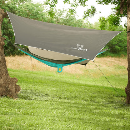 Wise Owl Outfitters Hammock Rain Fly – Waterproof Camping Tarp Cover with Tent Stakes & Carry Bag, Ultralight Shelter for Backpacking & Outdoor Shade