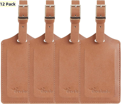 Travelambo Luggage Tags for Suitcases PU Leather Travel Tags Bag Tags Privacy Protection Travel Essentials