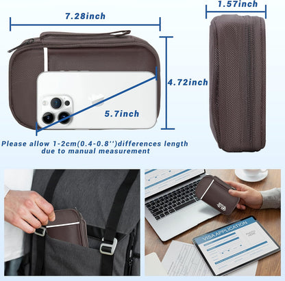 Electronics Organizer,Travel Cord Organizer Pouch, Portable Cable Organizer Bags, Waterproof Electronic Accessories Storage Case for Cables, Cords, Charger, Phone (Single Layer-Small-Brown)