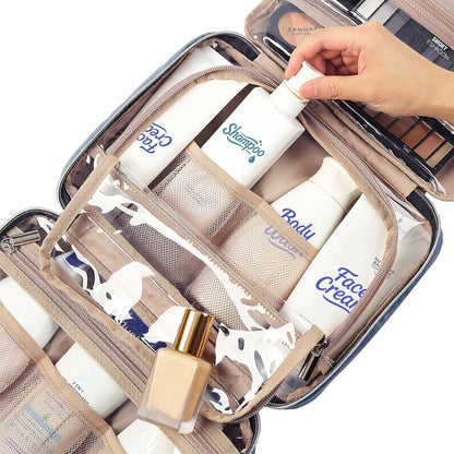 NISHEL Travel Toiletry Bag for women, Portable Hanging Organizer for Travel-Sized Shampoo, Conditioner, Brushes Set, Makeup Accessories, Medium Size, Aegean-Blue