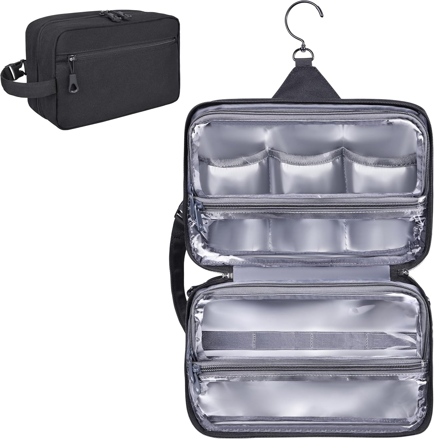 Toiletry Bag for Men, YKK Zippers Hanging Bathroom Shower Hygiene Bag with Metal XXL Swivel Hook, Big Comparment, Waterproof for Travel Accessories