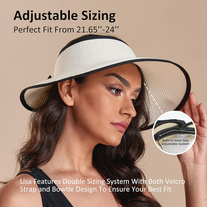 Joywant Womens Sun Visor Hats, Packable Wide Brim Ponytail Beach Hat Straw Visor Summer Beach Vacation Essentials for Womens