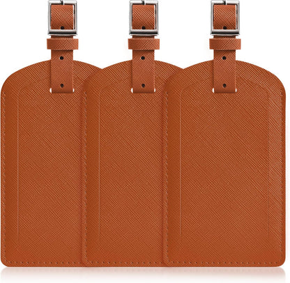 3 Pack Luggage Tags for Suitcases, TSA Approved Bag Tags, Baggage Tags with Privacy Protection, Travel Essentials Luggage Accessories, Brown