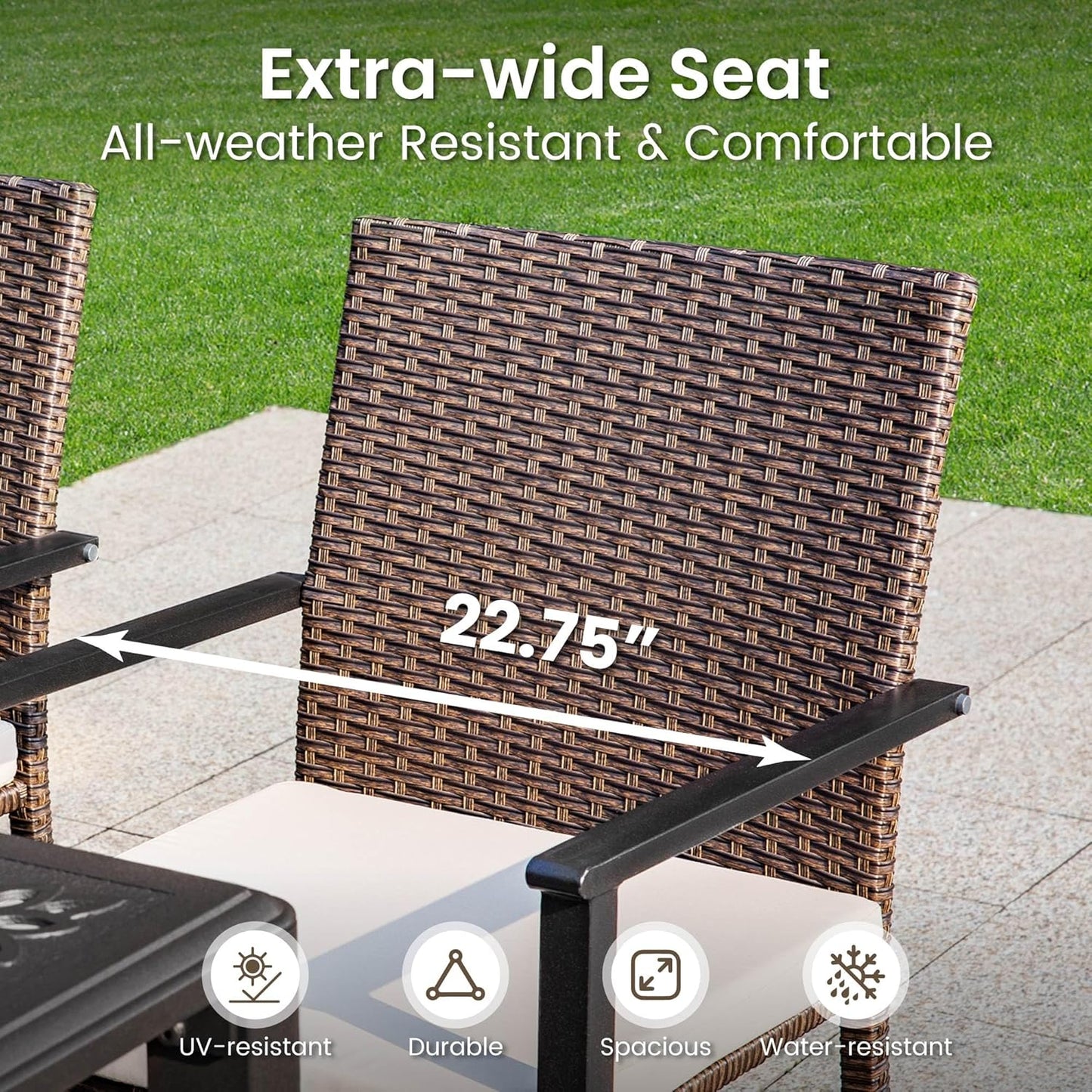 PHI VILLA Outdoor Wicker Chairs Set of 6, Rattan Covered Metal Armchairs with Removable Cushion, Heavy Duty Furniture Set for Patio, Deck, Porch, Yard