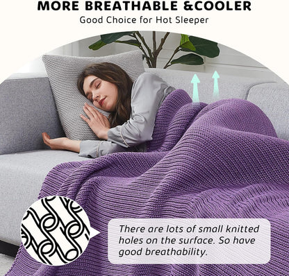 L'AGRATY Knitted Weighted Blanket - 50''x60'' 7lbs Cooling Chunky Knit Heavy for Adults Braided Crochet Throw Thick Cable Yarn Decorative No Beads Evenly Machine Washable, K - Purple (Knitted)