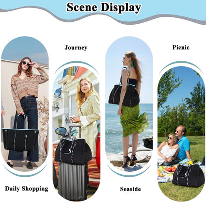 QOGiR Neoprene Multipurpose Beach Bag Tote with Inner Zipper Pocket … … … …