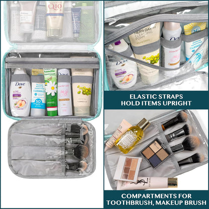 PAVILIA Hanging Toiletry Bag Women Men, Foldable Cosmetic Organizer Travel Bag, Water Resistant Makeup Bag Toiletries, Large Travel Essentials Kit (Teal Chevron)