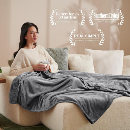 Bare Home Fleece Blanket - Throw Extra Long - Ultra-Soft Lightweight for Bed, Sofa, and Couch - Luxury Microplush - Cozy Warm Blanket (Throw XL, Grey)