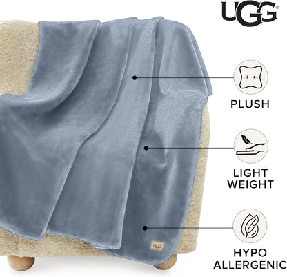 UGG Whitecap Plush Throw Blanket Fleece Lightweight Soft Cozy Throw for Couch or Bed Luxury Home Decor for Living Room Washable Hypoallergenic Blankets for Dorm Decor, 50-inch x 70-inch, Denim Blue