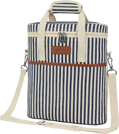 OPUX 3 Bottle Wine Carrier Tote, Insulated Leakproof Wine Cooler Bag, Wine Travel Bag Tote for Picnic BYOB Beach, Portable Wine Bottle Carrying Case, Gift for Wine Lover Women Men Christmas, Stripe