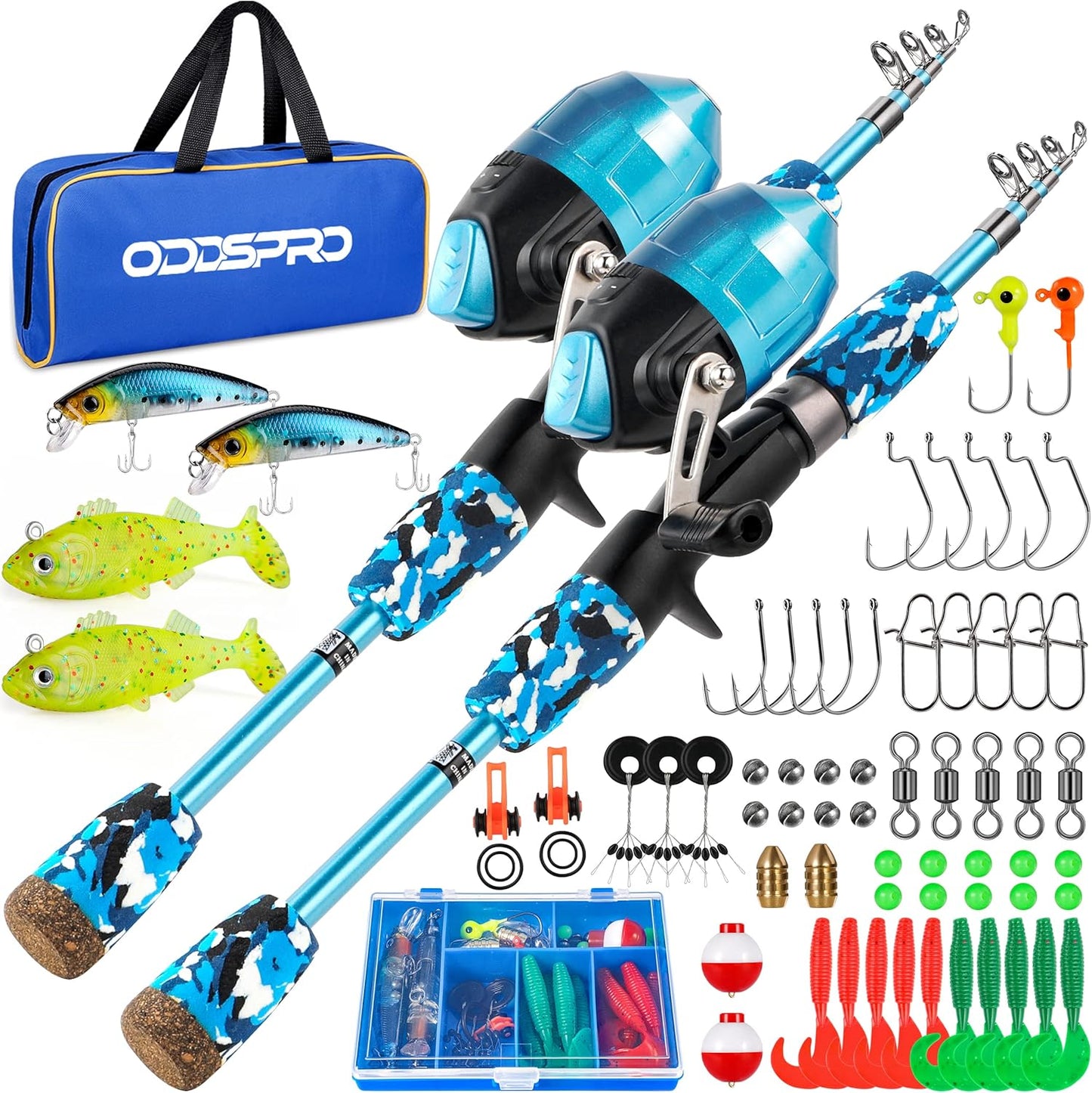 ODDSPRO Kids Fishing Pole Pink, Portable Telescopic Fishing Rod and Reel Combo Kit - with Spincast Fishing Reel Tackle Box for Girls, Youth