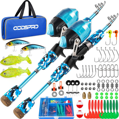ODDSPRO Kids Fishing Pole Pink, Portable Telescopic Fishing Rod and Reel Combo Kit - with Spincast Fishing Reel Tackle Box for Girls, Youth