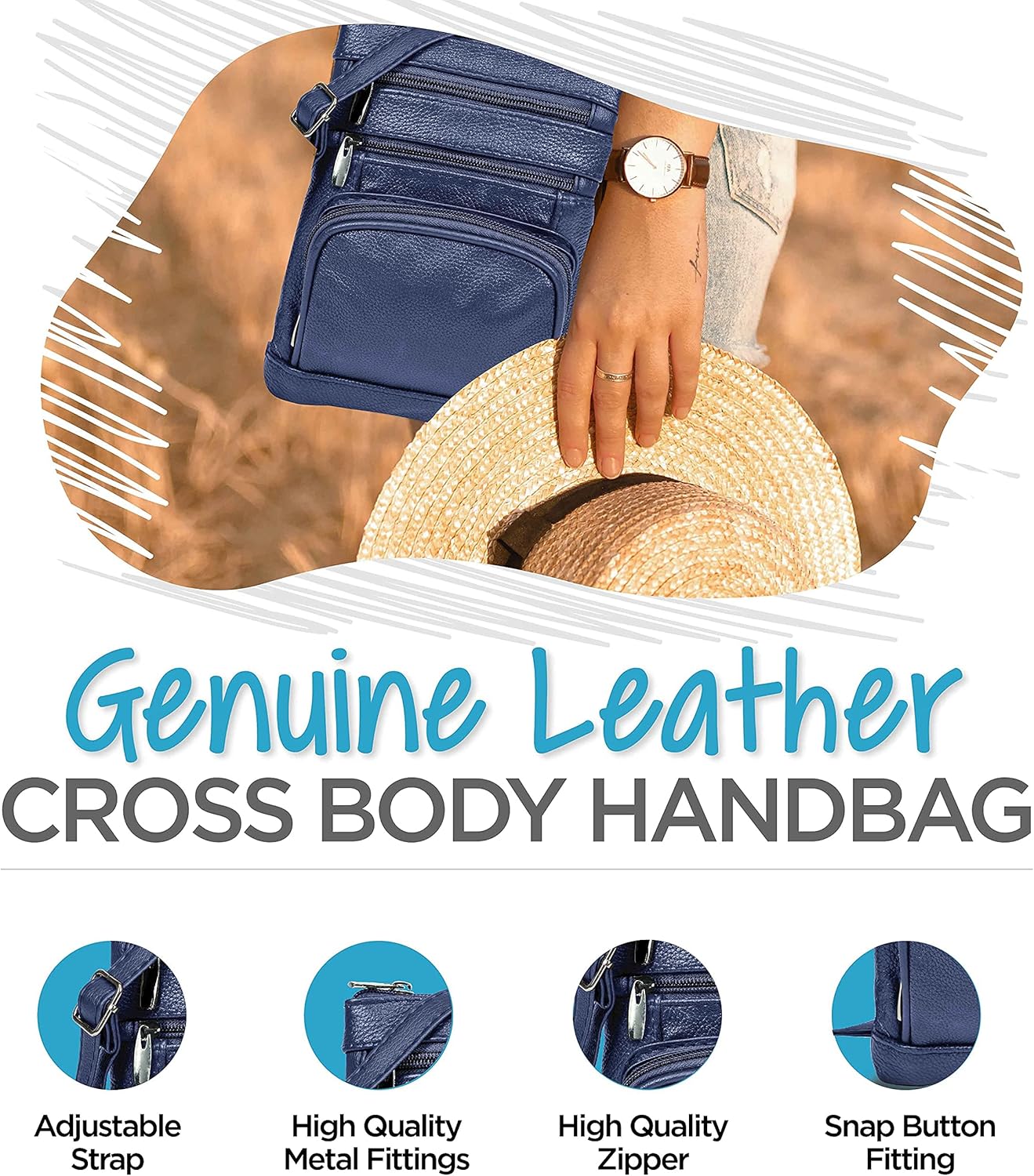 Krediz leather Crossbody Purses for Women, Multi Pocket Crossbody Purse with Adjustable Strap, Soft & Durable Leather Purse
